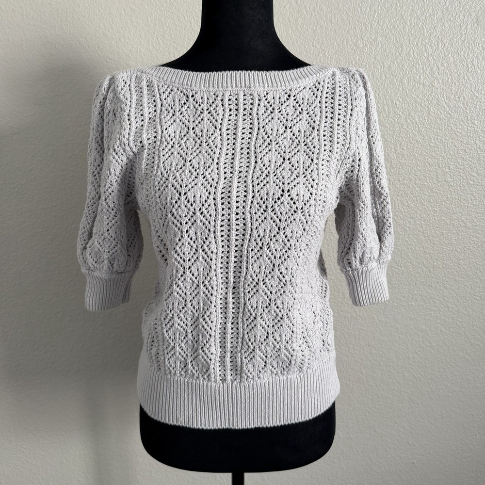 Elie Tahari Women's Small Short Sleeve Top Open Knit Chunky Cable Knit